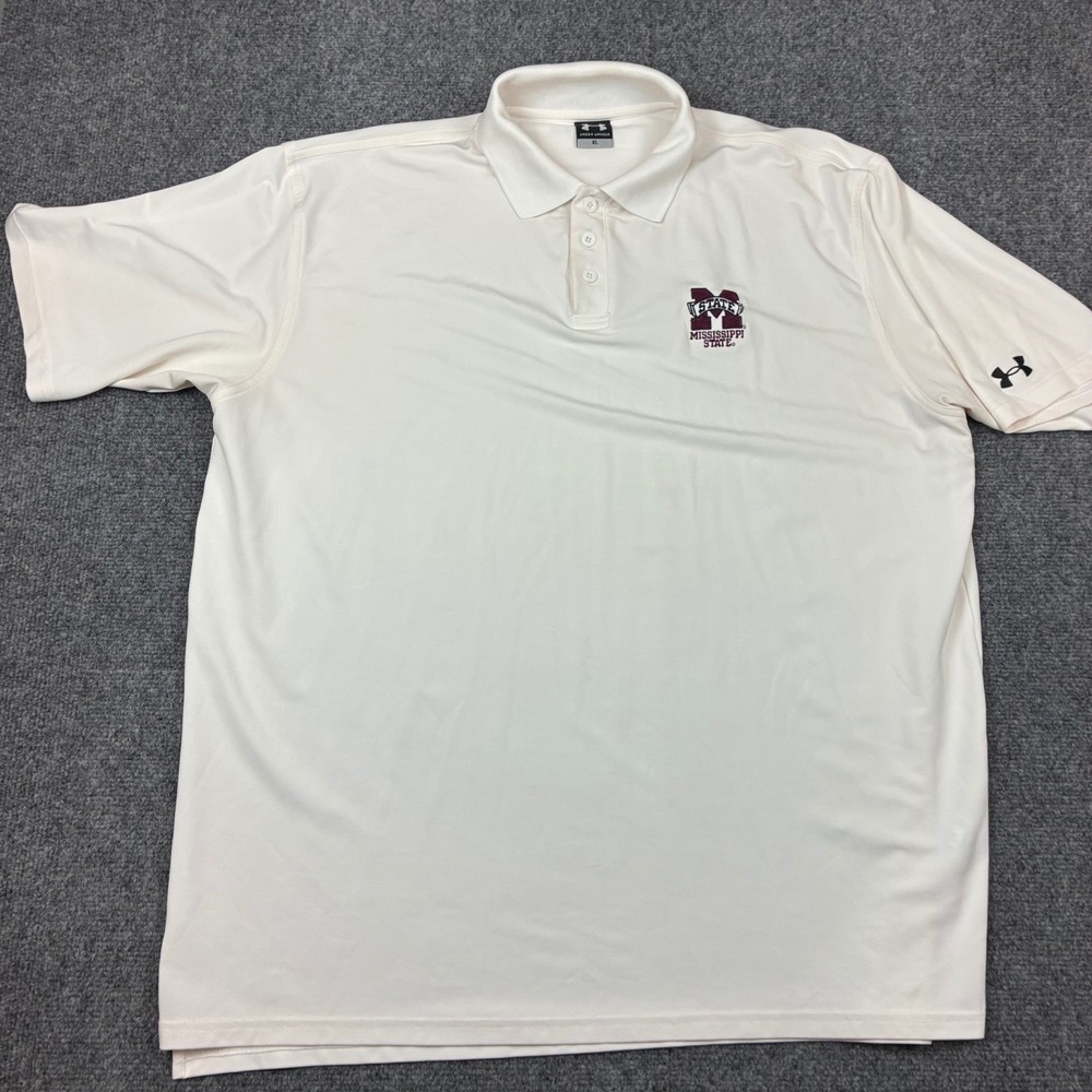 Under Armour Mens Size XL Mississippi State Bulldogs HeatGear Polo Shirt White